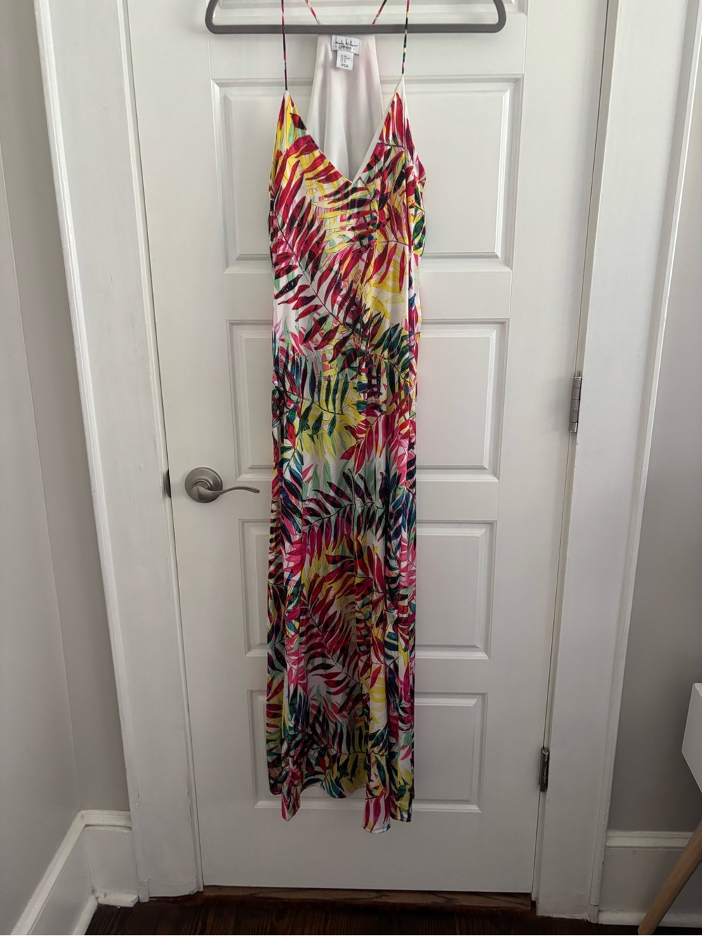 Nicole Miller Multicolor Tropical Leaf Spaghetti-Strap Maxi Dress